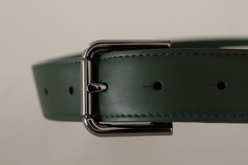 Dolce & Gabbana Elegant Dark Green Leather Belt with Logo Buckle - Image 4