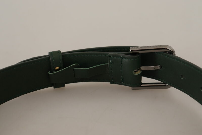 Dolce & Gabbana Elegant Dark Green Leather Belt with Logo Buckle - Image 6