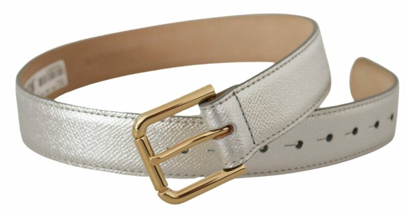 Dolce & Gabbana Elegant Silver Leather Belt with Engraved Buckle - Image 2