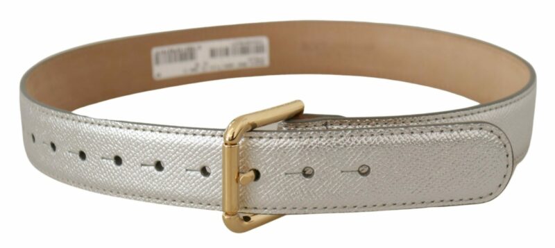 Dolce & Gabbana Elegant Silver Leather Belt with Engraved Buckle - Image 3