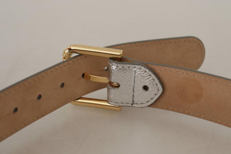 Dolce & Gabbana Elegant Silver Leather Belt with Engraved Buckle - Image 5