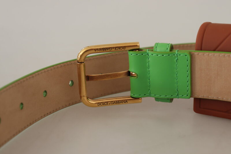 Dolce & Gabbana Chic Emerald Leather Belt with Engraved Buckle - Image 3