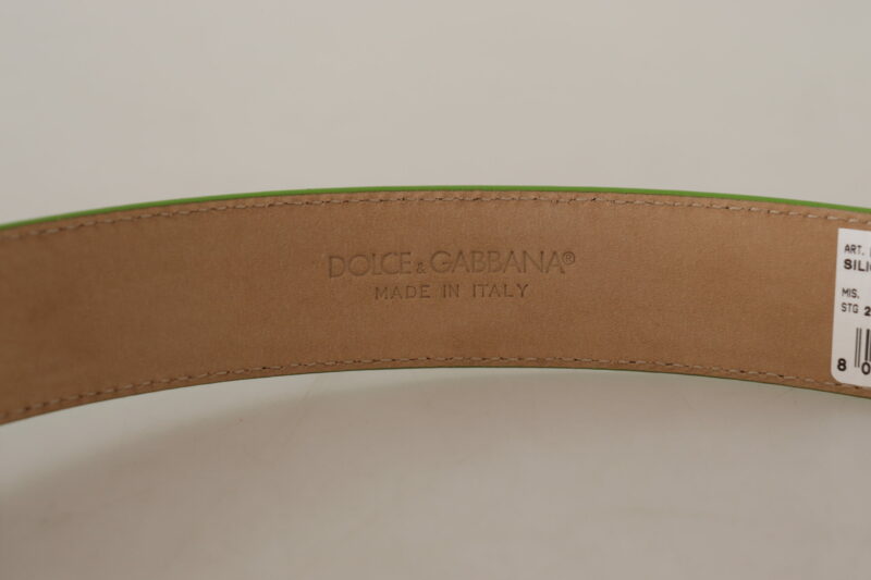 Dolce & Gabbana Chic Emerald Leather Belt with Engraved Buckle - Image 4
