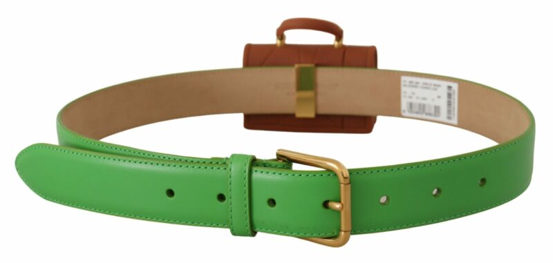 Dolce & Gabbana Chic Emerald Leather Belt with Engraved Buckle - Image 5