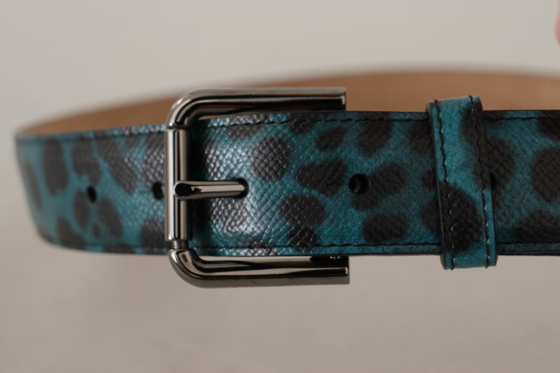 Dolce & Gabbana Engraved Logo Leather Belt in Blue Green - Image 4
