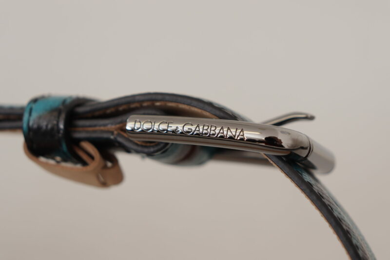 Dolce & Gabbana Engraved Logo Leather Belt in Blue Green - Image 5