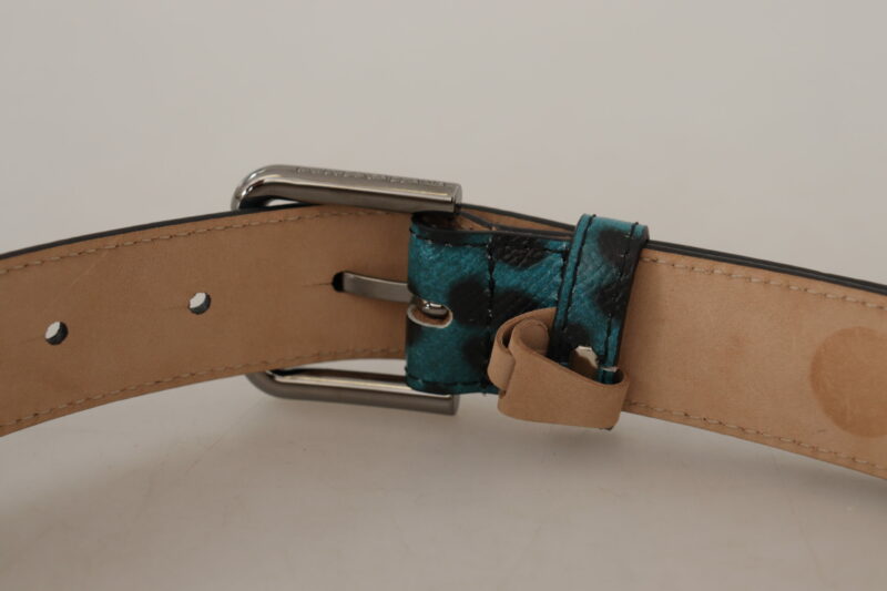 Dolce & Gabbana Engraved Logo Leather Belt in Blue Green - Image 6