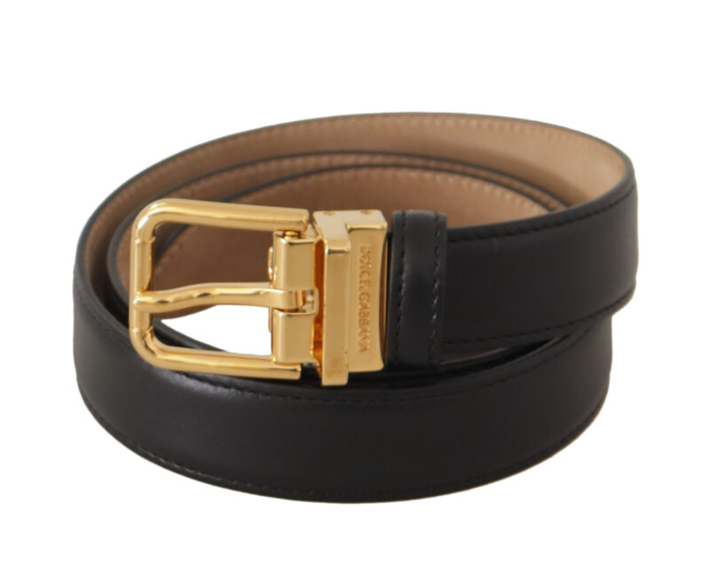 Dolce & Gabbana Elegant Black Leather Belt with Engraved Buckle - Image 2