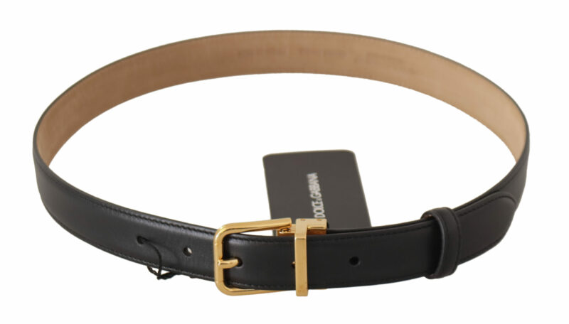 Dolce & Gabbana Elegant Black Leather Belt with Engraved Buckle - Image 3