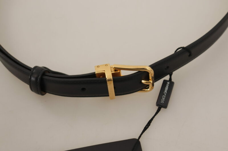 Dolce & Gabbana Elegant Black Leather Belt with Engraved Buckle - Image 5
