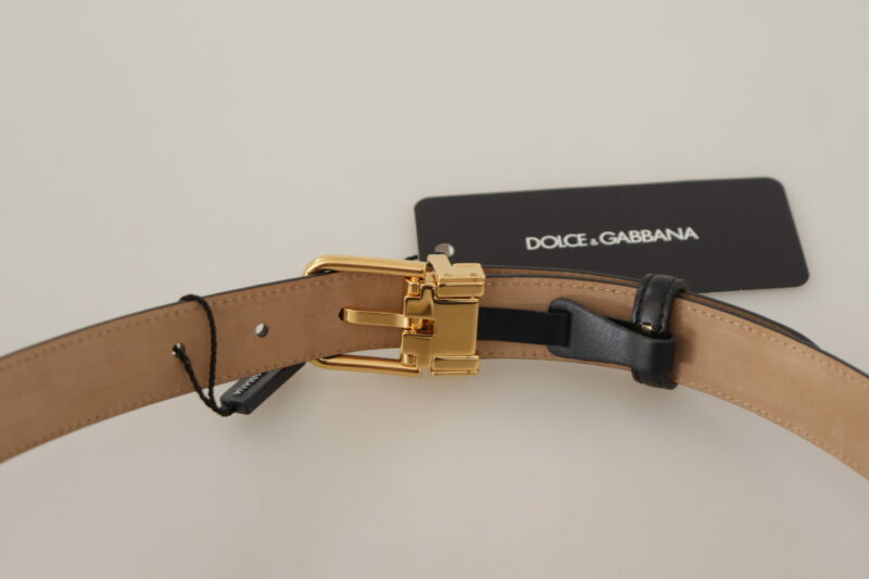 Dolce & Gabbana Elegant Black Leather Belt with Engraved Buckle - Image 6