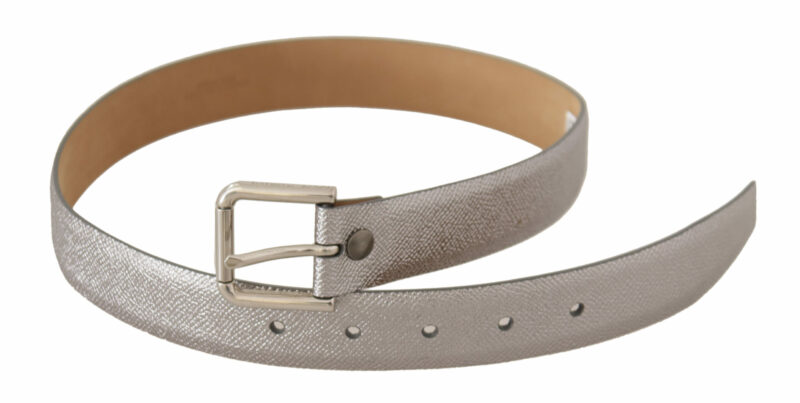 Dolce & Gabbana Elegant Silver Leather Belt with Engraved Buckle - Image 2