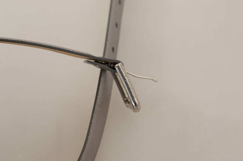 Dolce & Gabbana Elegant Silver Leather Belt with Engraved Buckle - Image 4