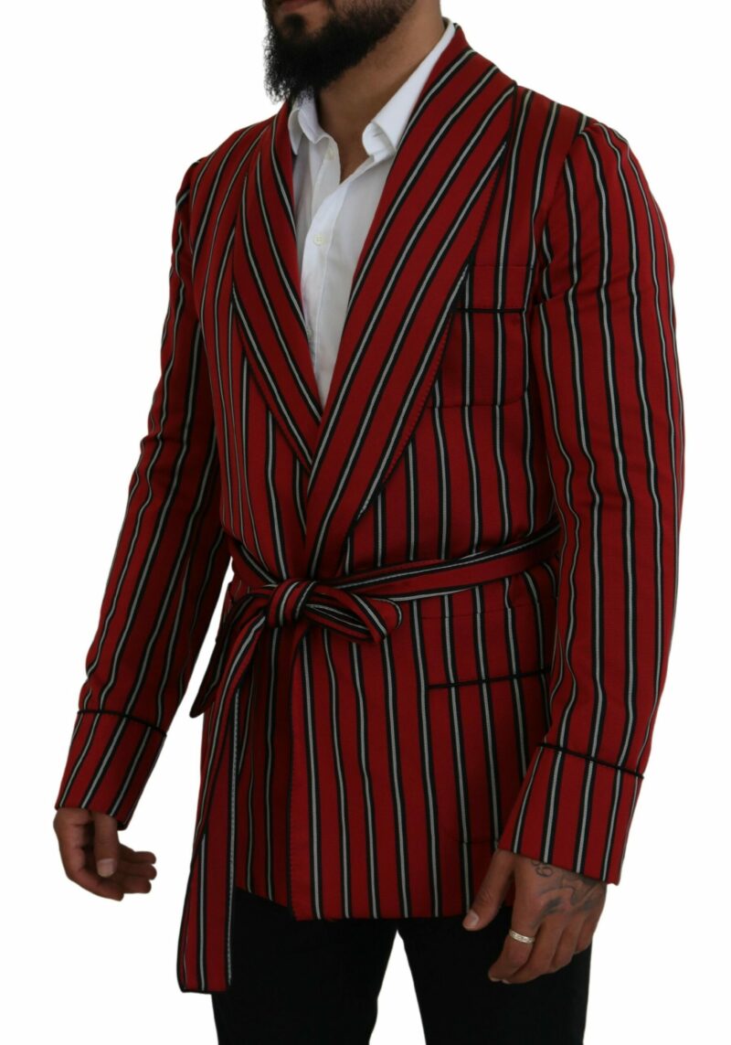 Dolce & Gabbana Elegant Red Striped Long Robe Luxury Wear - Image 2