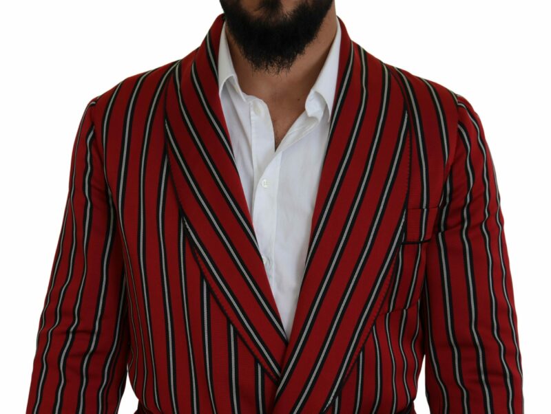 Dolce & Gabbana Elegant Red Striped Long Robe Luxury Wear - Image 4