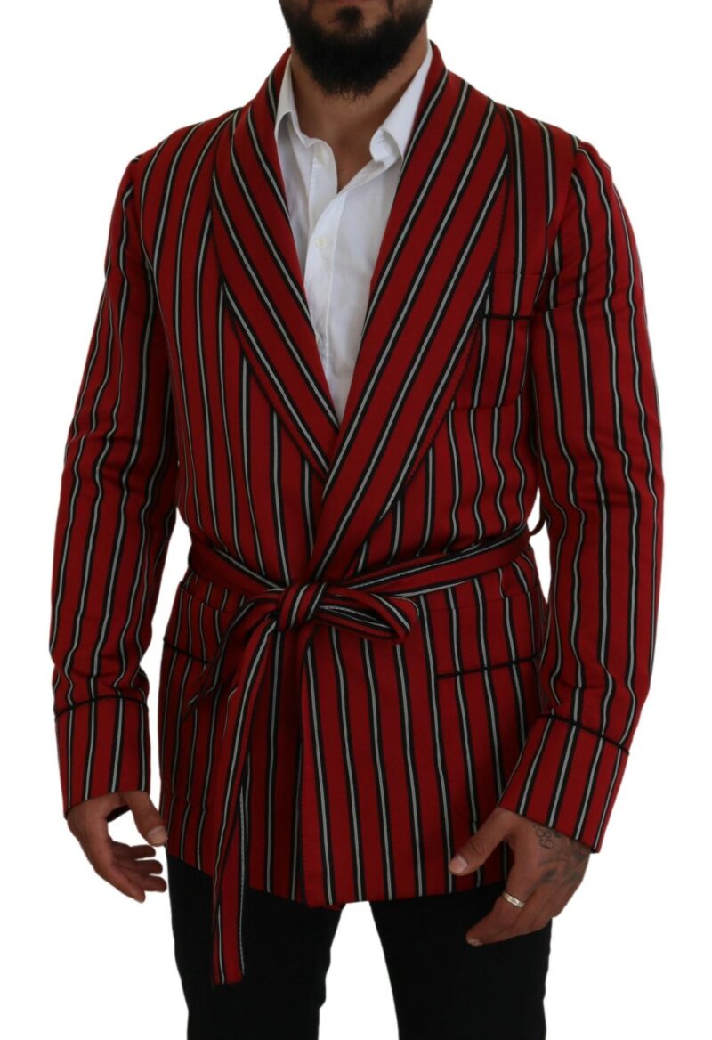 Dolce & Gabbana Elegant Red Striped Long Robe Luxury Wear - Image 5