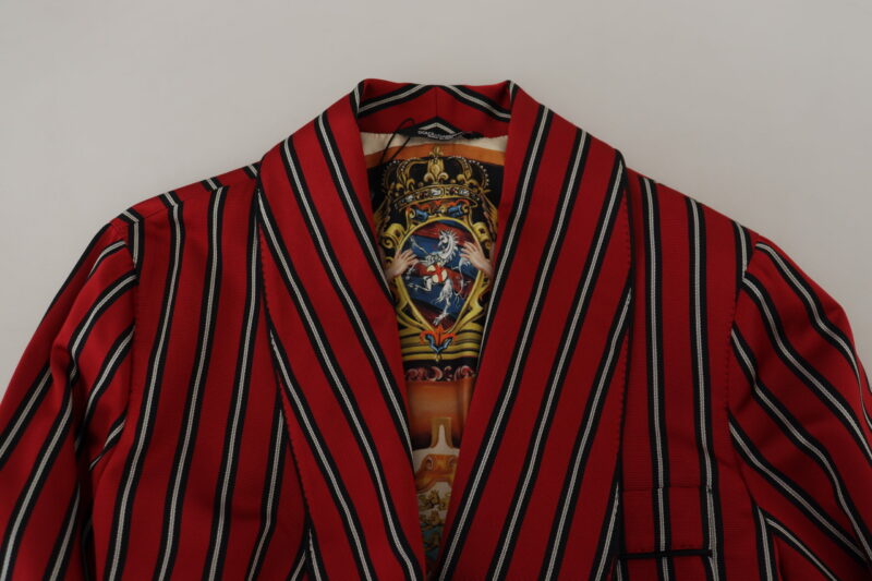 Dolce & Gabbana Elegant Red Striped Long Robe Luxury Wear - Image 7