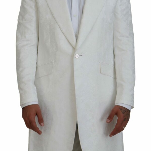Dolce & Gabbana Elegant White Floral Brocade Trench Coat