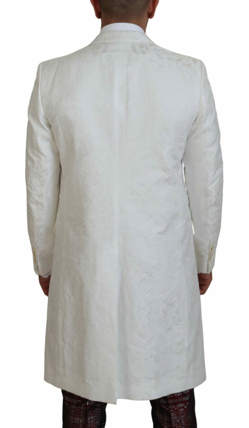 Dolce & Gabbana Elegant White Floral Brocade Trench Coat - Image 3