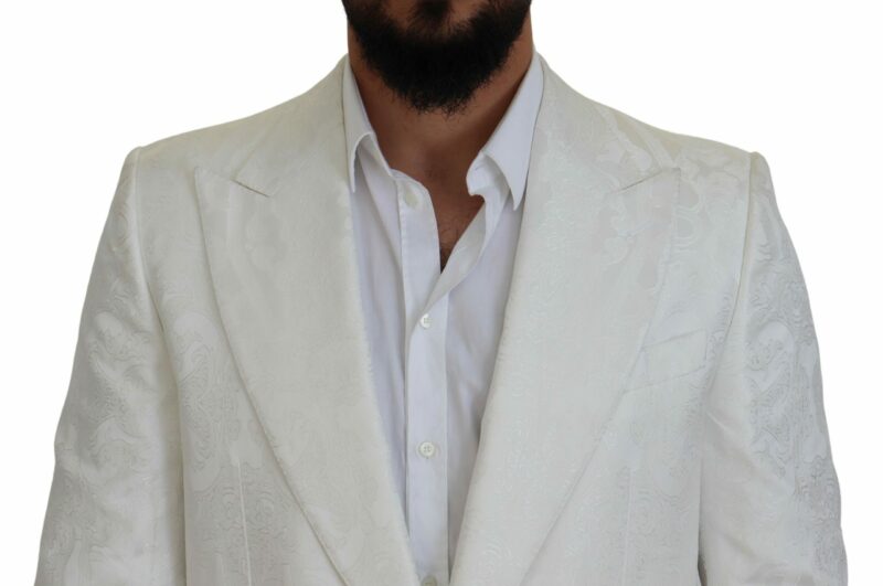 Dolce & Gabbana Elegant White Floral Brocade Trench Coat - Image 4