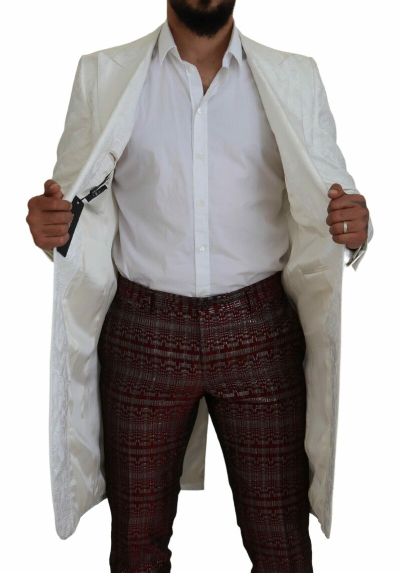 Dolce & Gabbana Elegant White Floral Brocade Trench Coat - Image 5