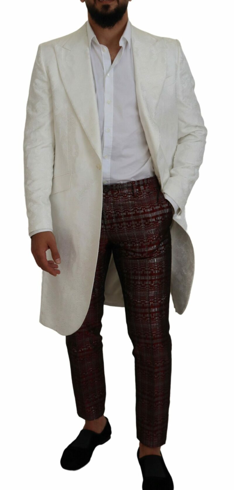 Dolce & Gabbana Elegant White Floral Brocade Trench Coat - Image 6