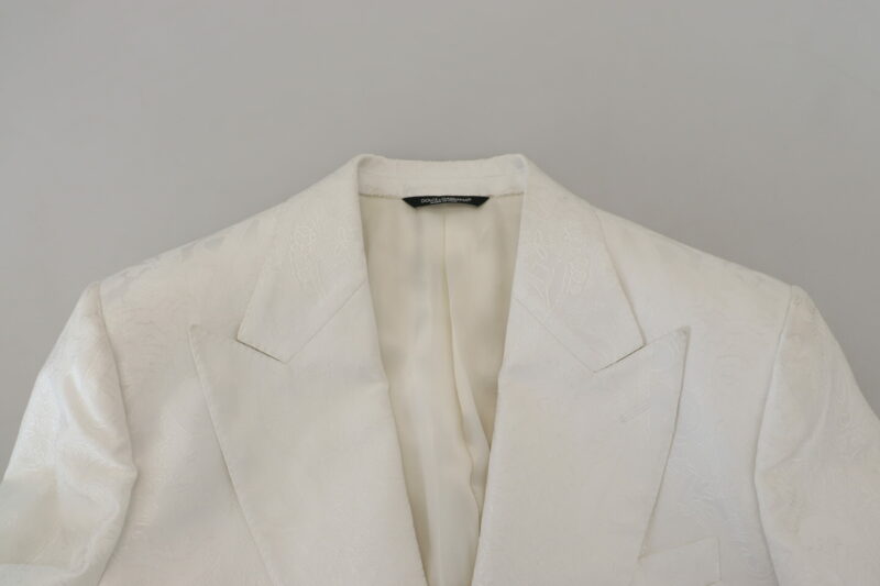 Dolce & Gabbana Elegant White Floral Brocade Trench Coat - Image 7