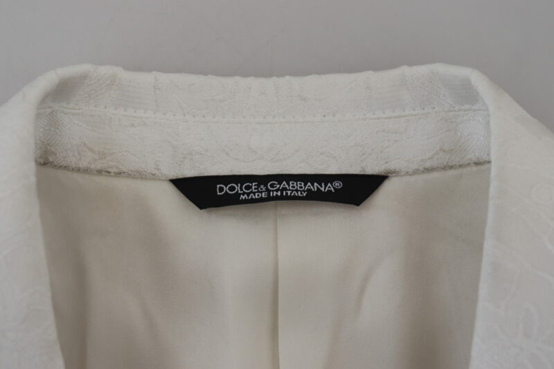 Dolce & Gabbana Elegant White Floral Brocade Trench Coat - Image 8