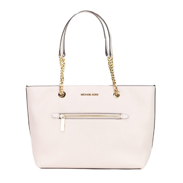 Michael Kors Jet Set Medium Powder Blush Leather Front Zip Chain Tote Bag Purse