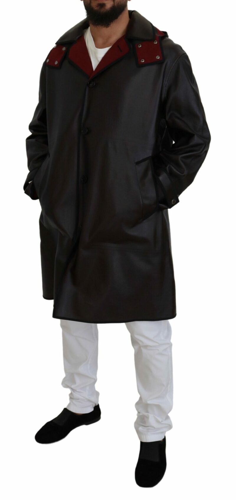 Dolce & Gabbana Elegant Hooded Parka Coat in Black and Bordeaux - Image 2