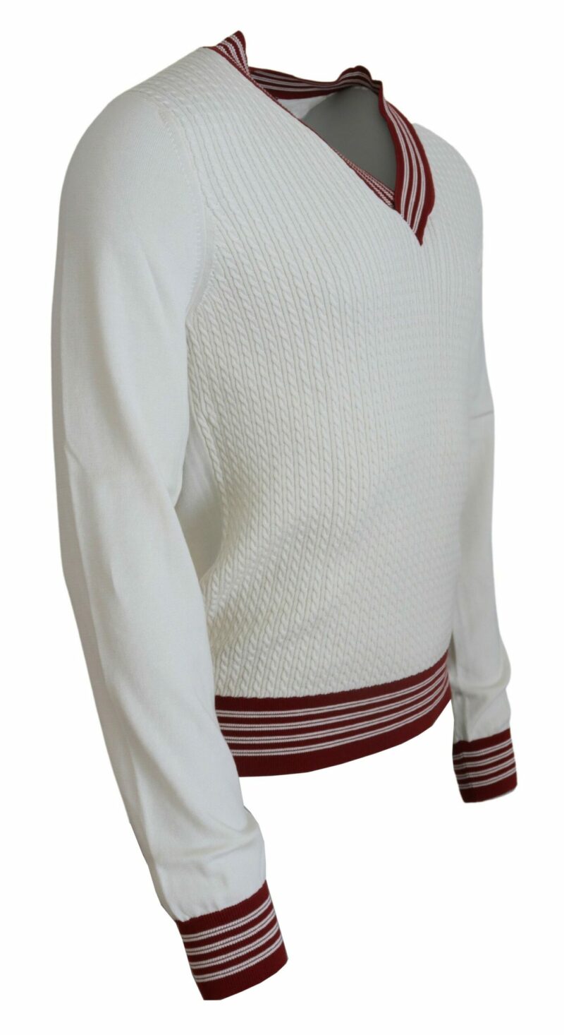 Dolce & Gabbana Off White Silk Cotton V-Neck Sweater - Image 2