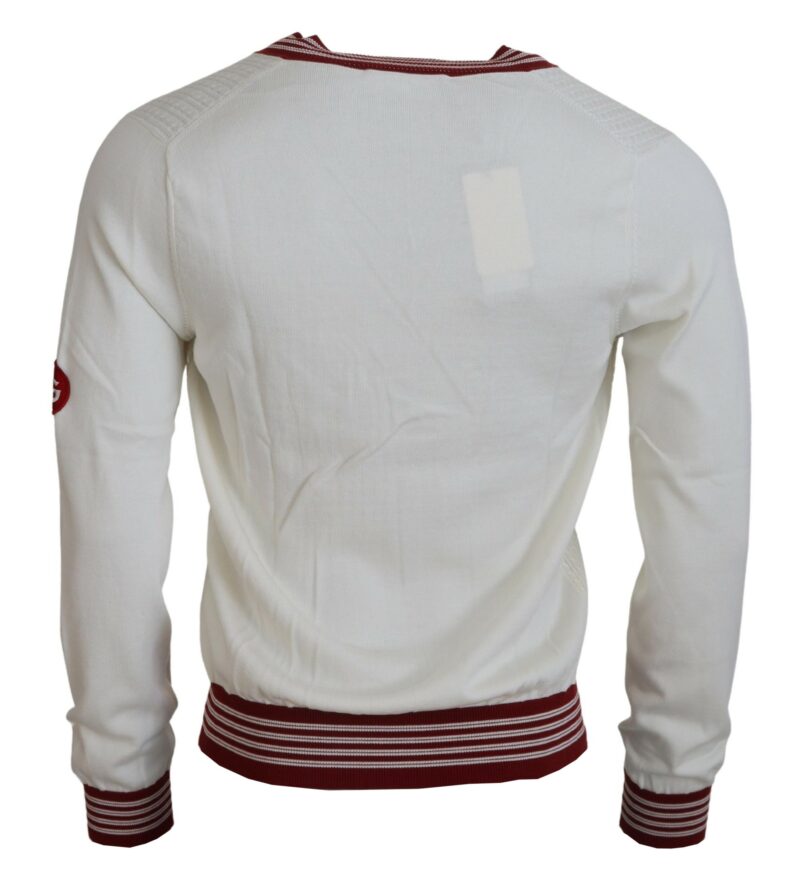 Dolce & Gabbana Off White Silk Cotton V-Neck Sweater - Image 3