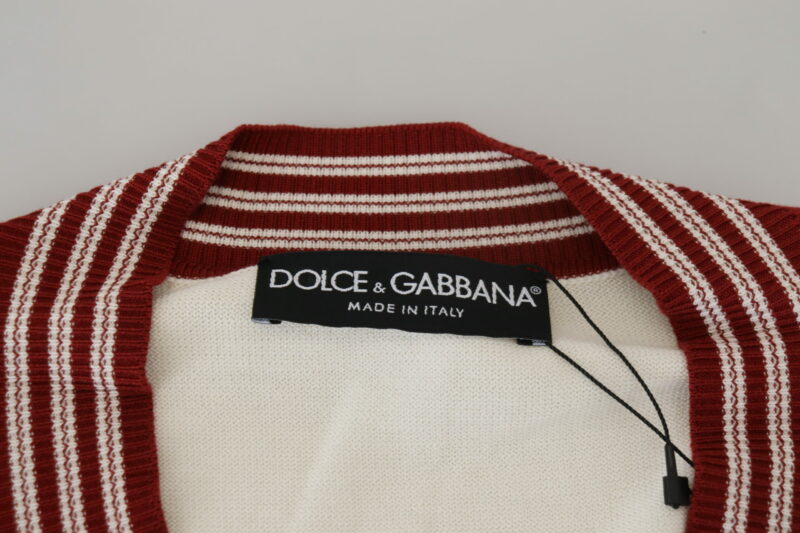 Dolce & Gabbana Off White Silk Cotton V-Neck Sweater - Image 4