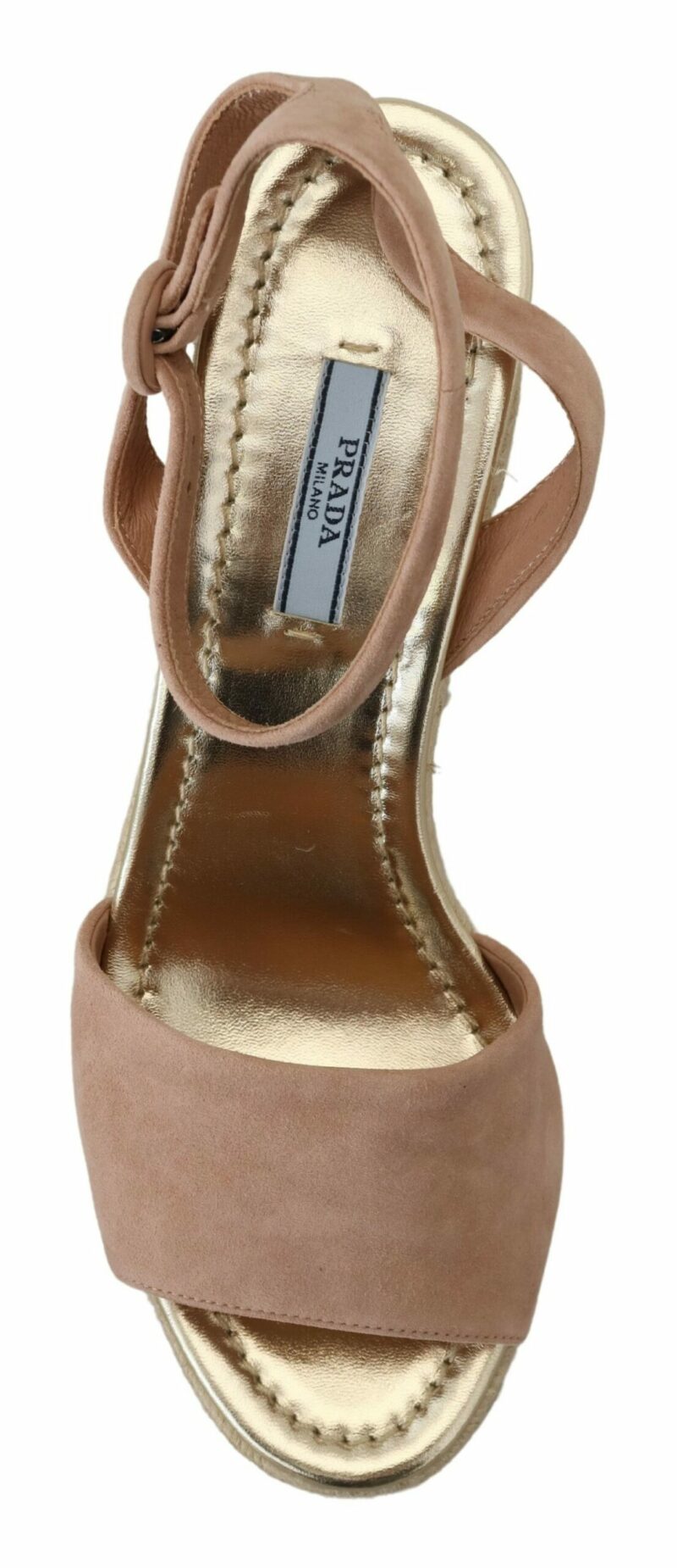 Prada Elegant Suede Ankle Strap Wedge Sandals - Image 3