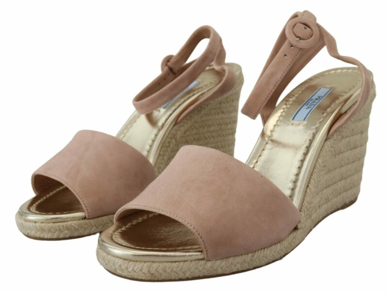 Prada Elegant Suede Ankle Strap Wedge Sandals - Image 5