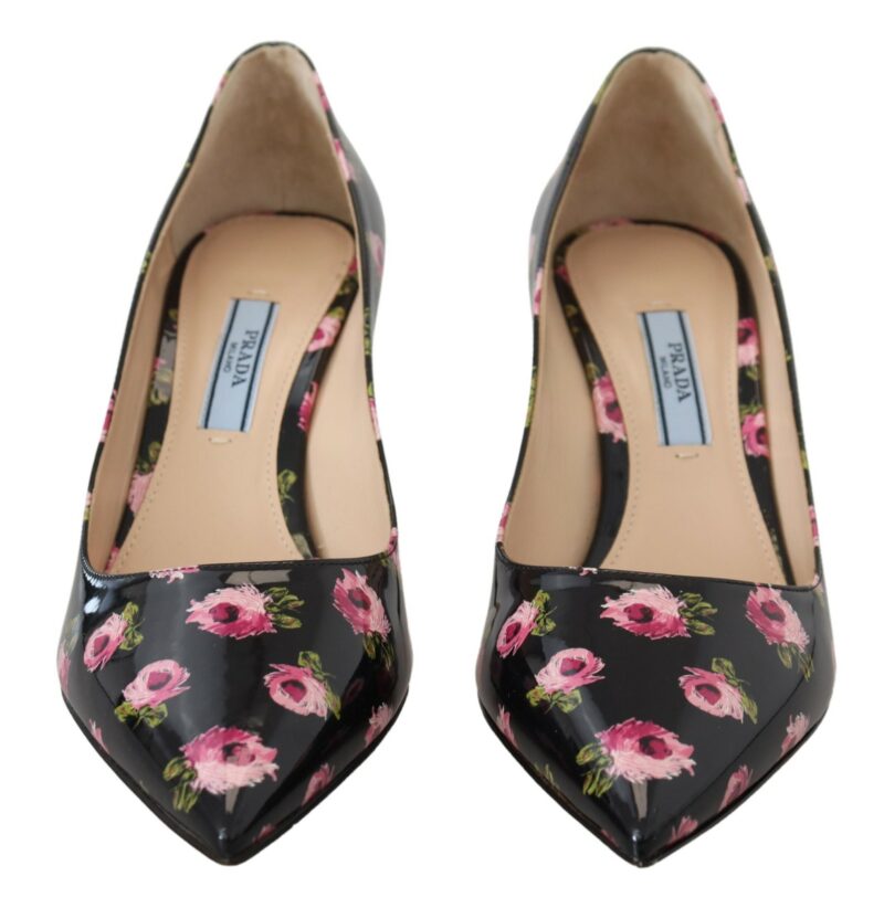 Prada Elegant Floral Print Leather Pumps - Image 6