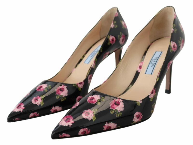 Prada Elegant Floral Print Leather Pumps - Image 7