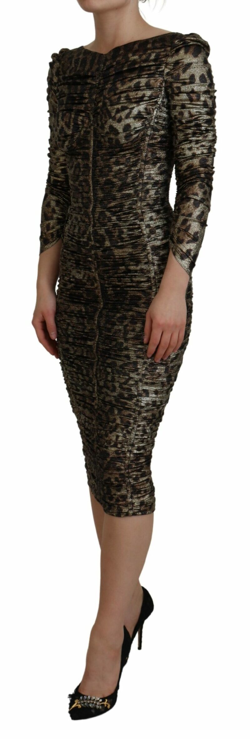 Dolce & Gabbana Elegant Leopard Print Midi Bodycon Dress - Image 2