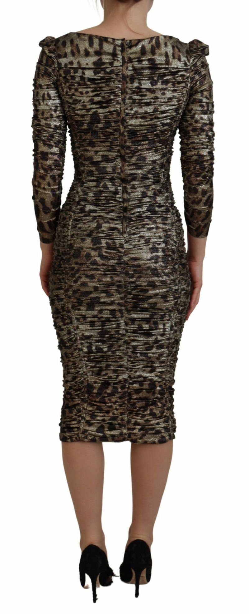 Dolce & Gabbana Elegant Leopard Print Midi Bodycon Dress - Image 3