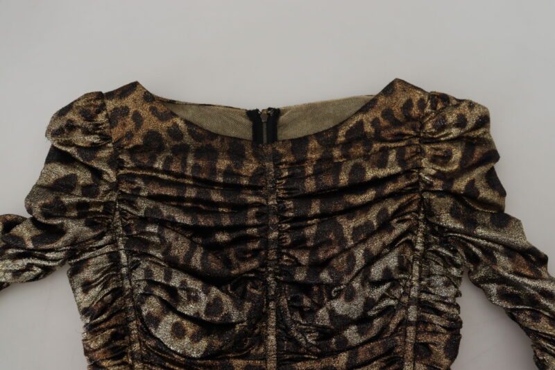 Dolce & Gabbana Elegant Leopard Print Midi Bodycon Dress - Image 5