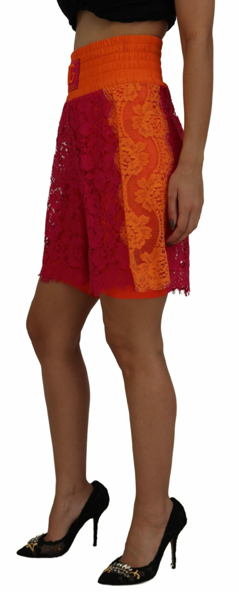 Dolce & Gabbana Elegant Lace High-Waist Shorts in Dual-Tones - Image 2
