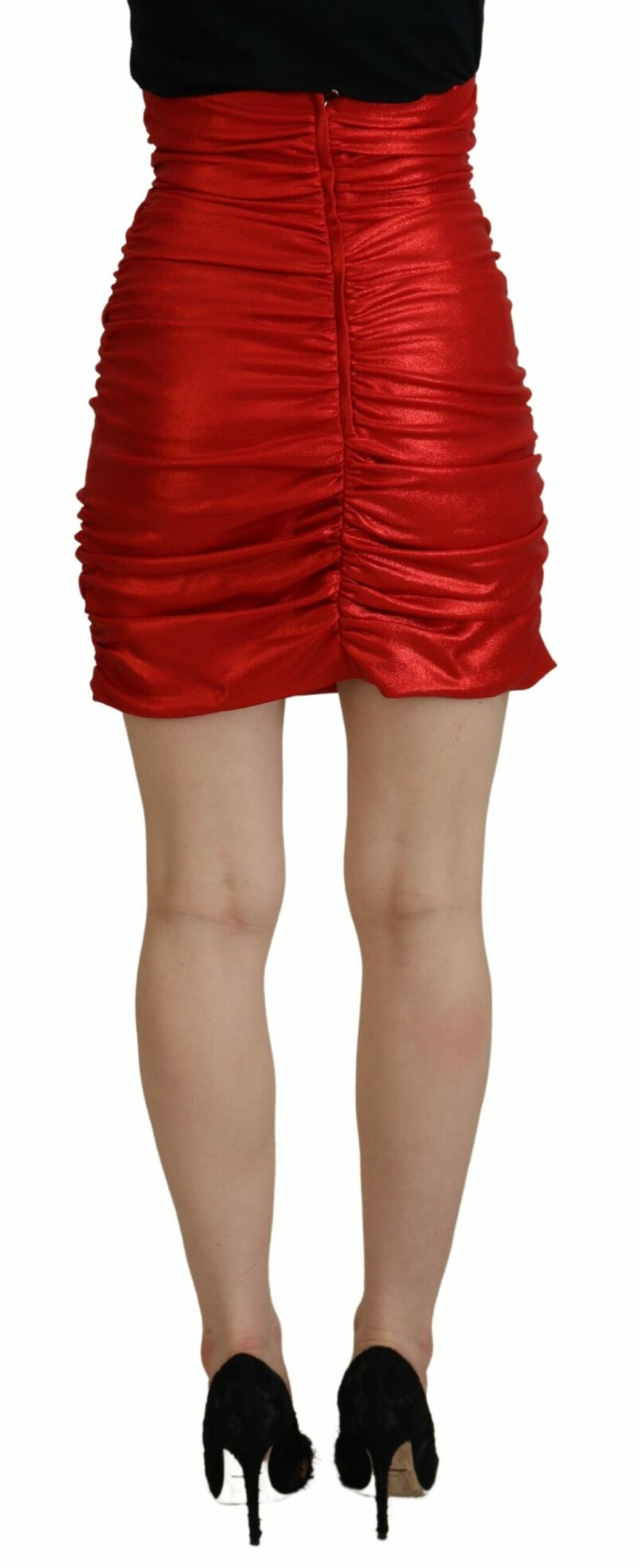 Dolce & Gabbana Metallic Red High Waist Mini Skirt - Image 3