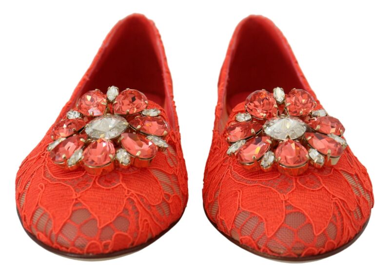 Dolce & Gabbana Elegant Lace Vally Flats in Coral Red - Image 2