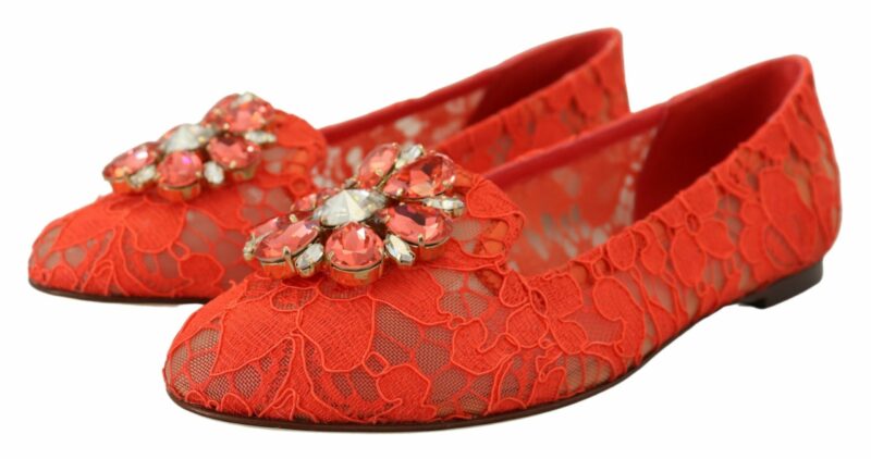 Dolce & Gabbana Elegant Lace Vally Flats in Coral Red - Image 3