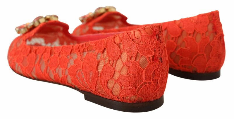 Dolce & Gabbana Elegant Lace Vally Flats in Coral Red - Image 4