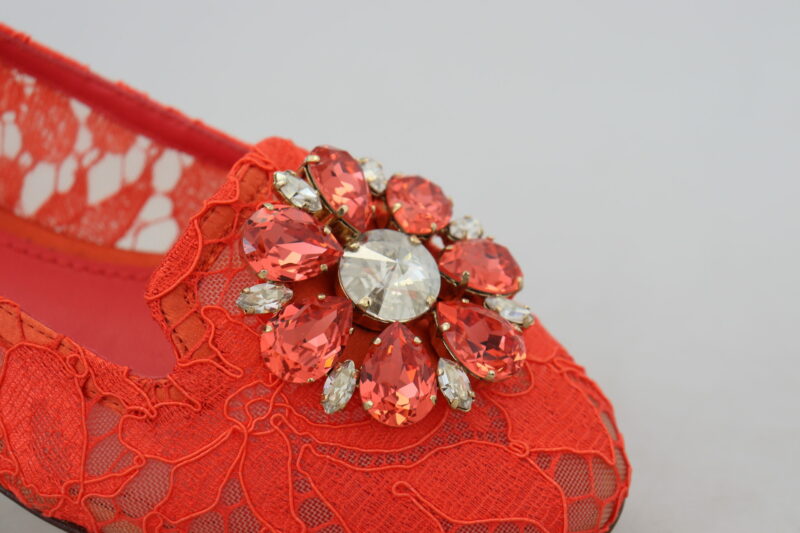 Dolce & Gabbana Elegant Lace Vally Flats in Coral Red - Image 7
