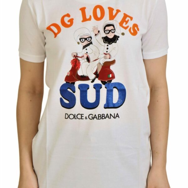 Dolce & Gabbana Elegant White Crew Neck Tee with Colorful Print