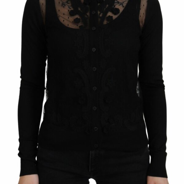 Dolce & Gabbana Elegant Black Floral Lace Cardigan Sweater