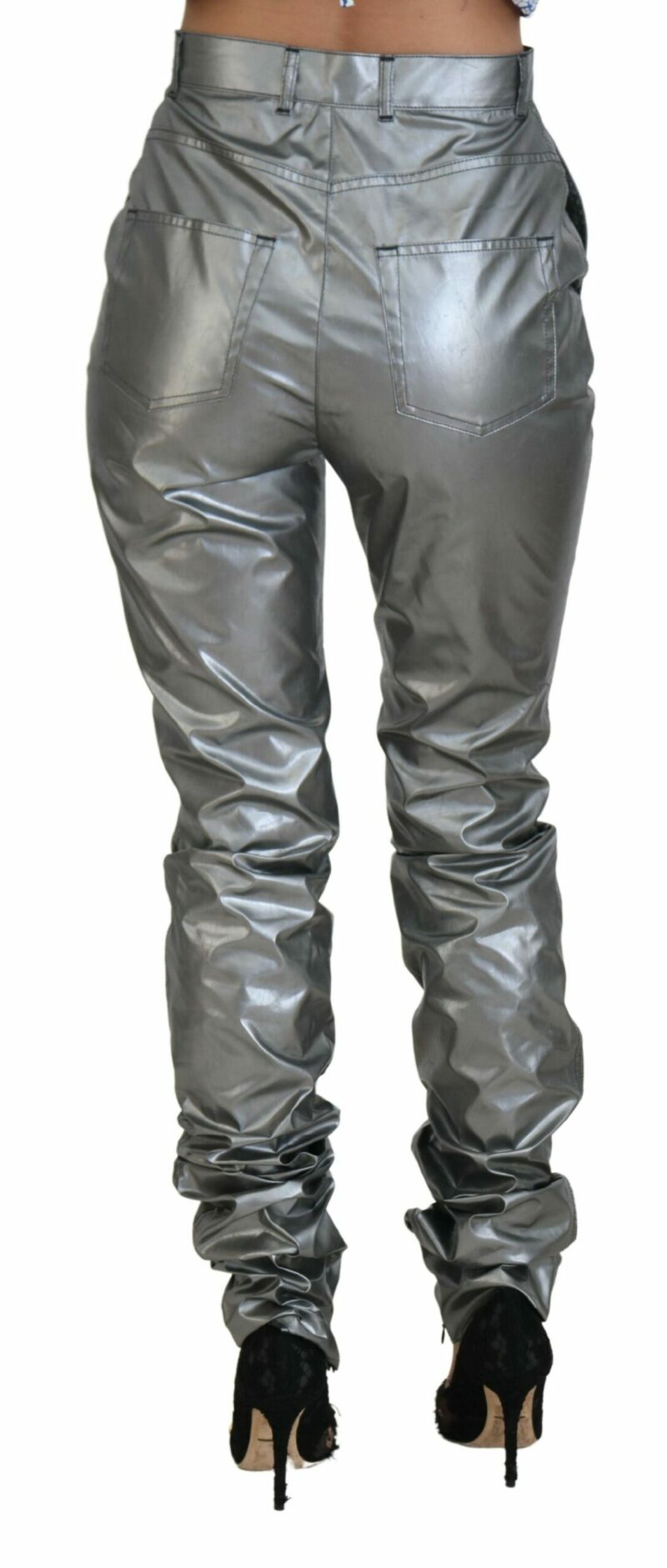Dolce & Gabbana Elegant High Waist Skinny Pants in Silver - Image 3