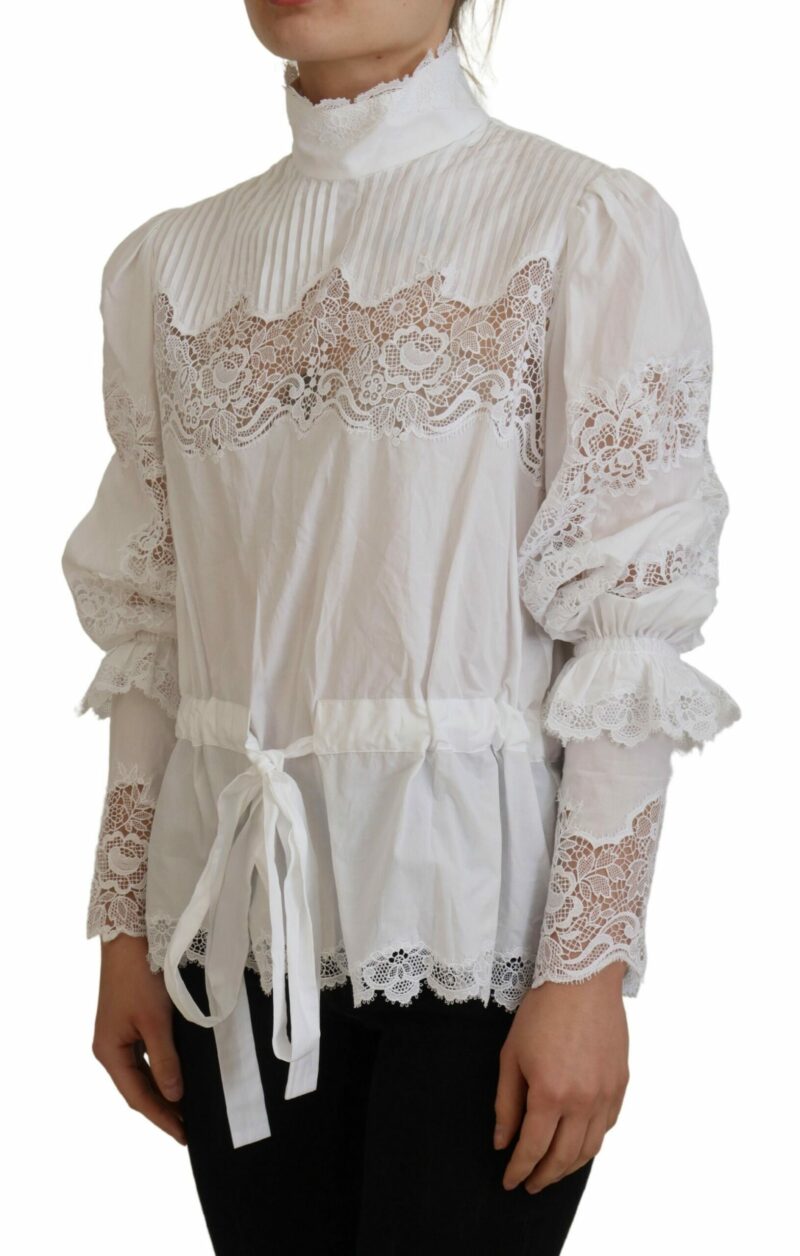 Dolce & Gabbana Elegant White Lace Trim Cotton Blouse - Image 2
